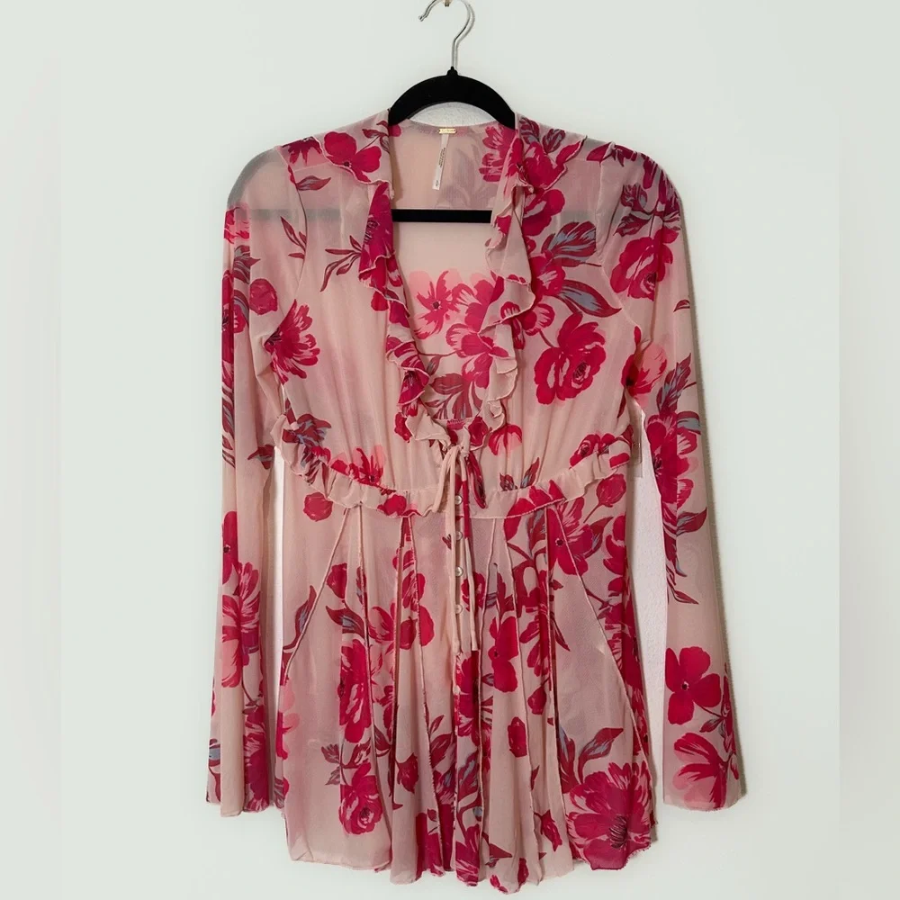 Free People Wildest Dream Tunic in Warm Pink Combo size Small NWT